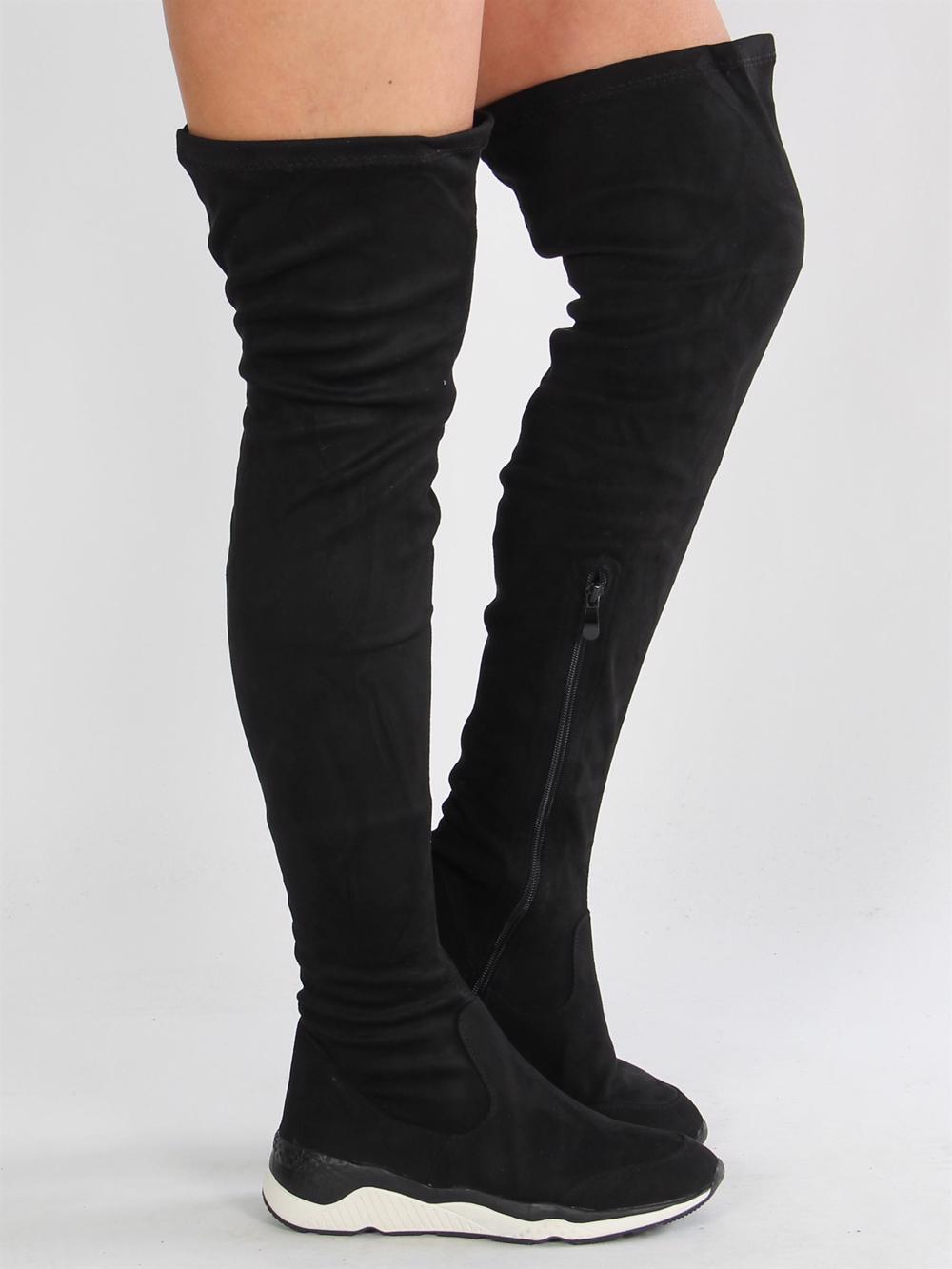 Lina - Svart overknee boot med sneakersula